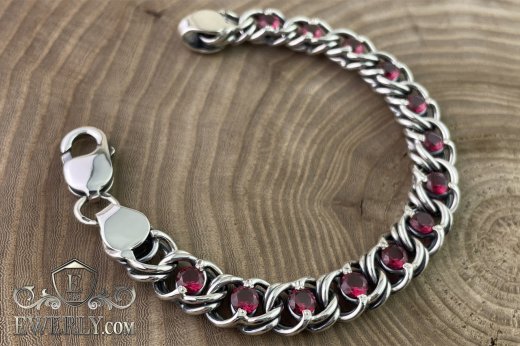 Buy bracelet "Arab Bismarck" of silver with red stones (fianites)